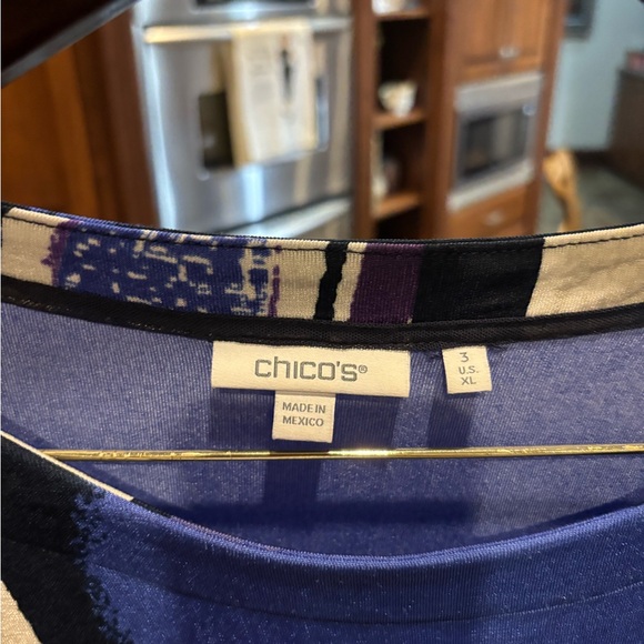 Chico's Blue and Purple Abstract Travelers Blouse - Picture 3 of 5